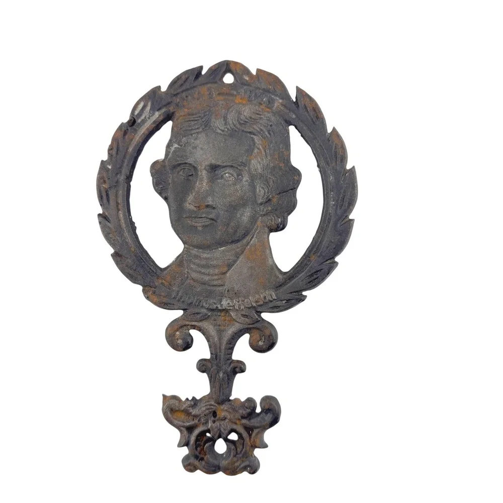 Thomas Jefferson Cast Iron Trivet Wall Plaque Portrait Relief Rustic Patina‎